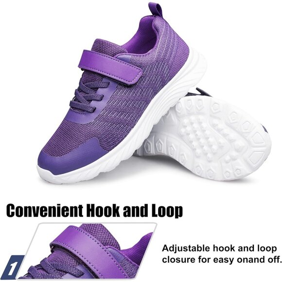 Kids Dark Purple Lightweight Breathable Athletic Running Tennis Fitness Sneakers - Picture 3 of 6